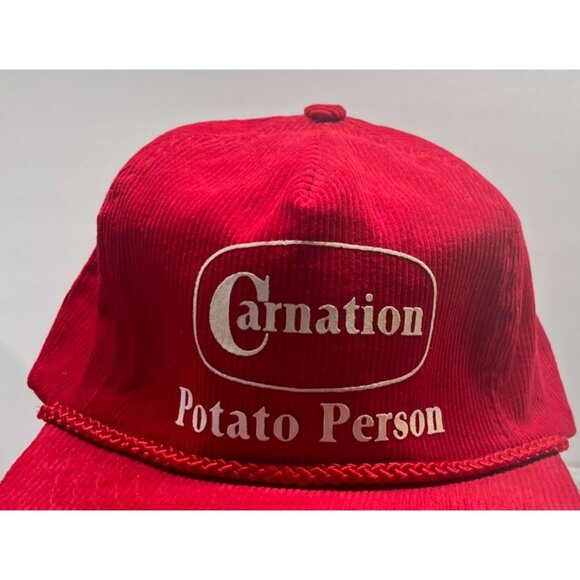 Carnation Corduroy Hat Vintage Potato Person Red Baseball Cap Ama Pro Zip Strap - Picture 7 of 11